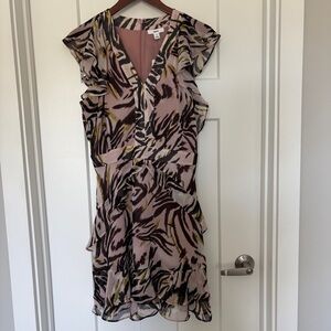 Bar III Romantic Ruffle Chiffon Dress Flutter Sleeve Pink Black Zebra Size 8 NWT
